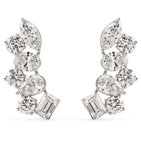 6 carat Multi Shape Lab Diamond Two-Row Crawler Earrings front