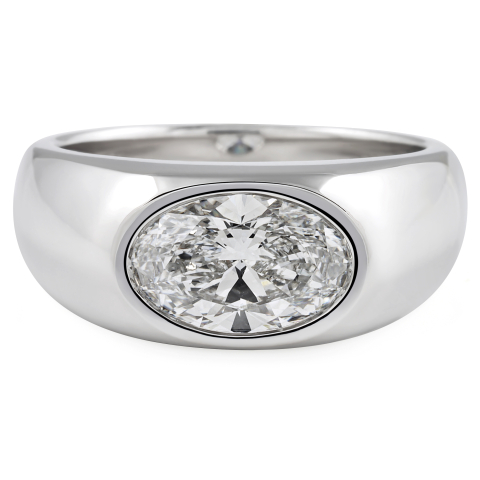 Oval Lab Diamond Bezel Set Signet Ring flat