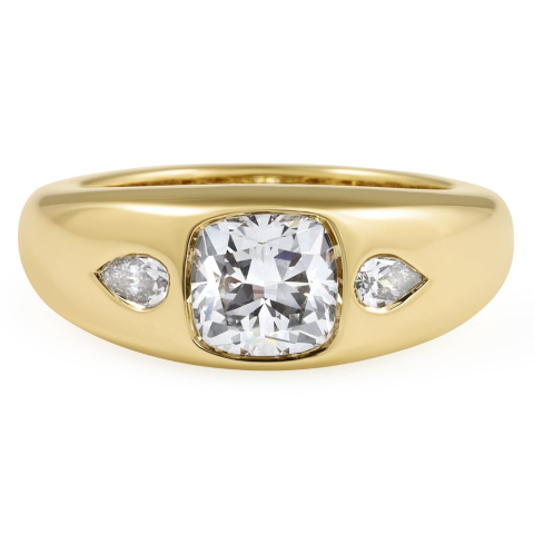 Cushion Cut Lab Diamond Three Stone Dome Ring flat