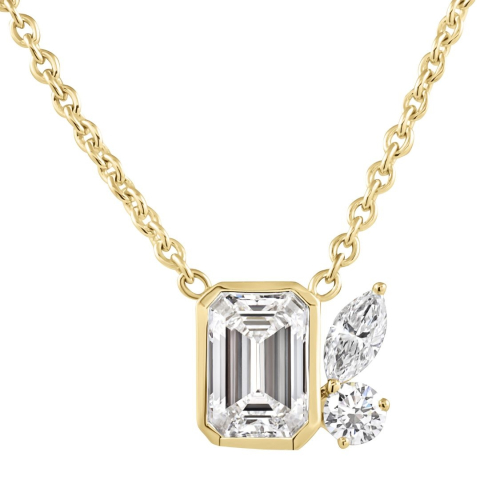 1.80 carat TW Emerald Cut Lab Diamond Bezel Trio Pendant yg