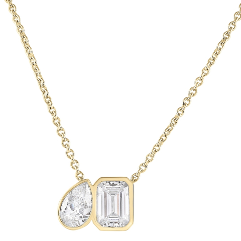 3.05 carat TW Emerald and Pear Bezel Lab Diamond Duo Pendant yg