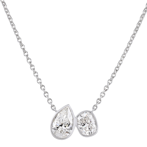 2.50 carat TW Pear and Cushion Lab Diamond Bezel Duo Pendant wg