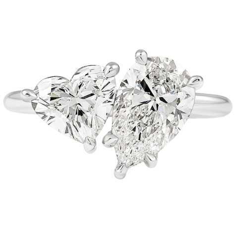 1.5ct Pear and 1.1ct Heart Lab Diamond Duo Ring top