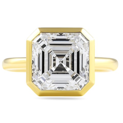 4.05 carat Asscher Cut Lab Diamond Bezel Set Ring flat