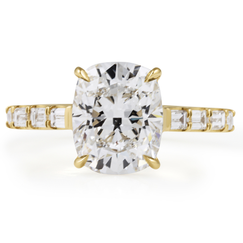 3.01 carat Cushion Lab Diamond Baguette Band Ring flat