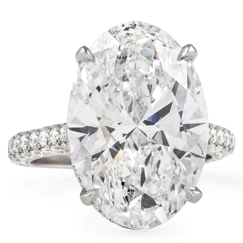 10.23 carat Oval Lab Diamond Three Row Pave Ring flat