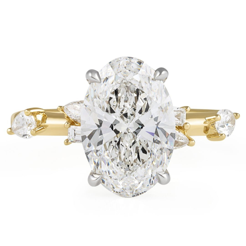 3 carat Oval Lab Diamond Nine Stone Accent Band Ring flat