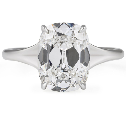 3.64 carat Antique Cushion Lab Diamond Euro Shank Ring flat