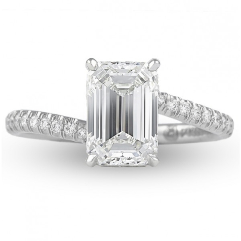 1.92ct Emerald Diamond Platinum Swoop Ring front