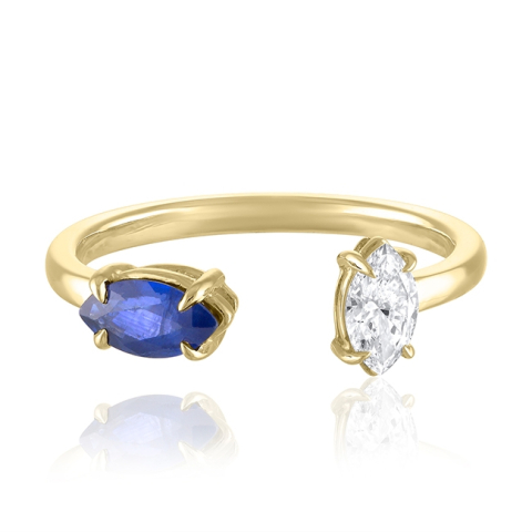 Marquise Diamond and Sapphire Cuff Ring