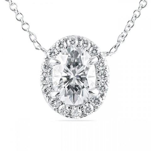 Moissanite and Diamond Oval Halo Pendant