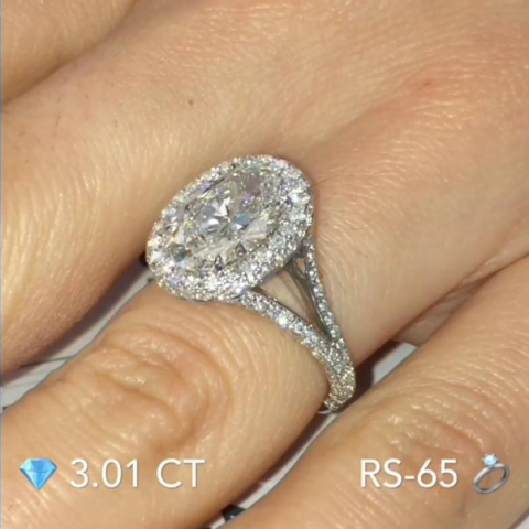 3 ct Oval Diamond w/Halo and Split Band