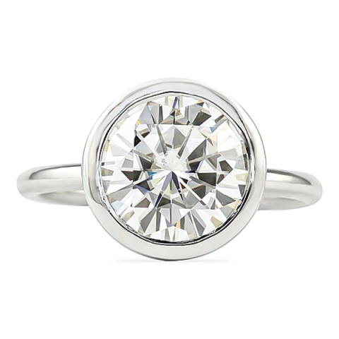 Round Moissanite Bezel Set Engagement Ring flat