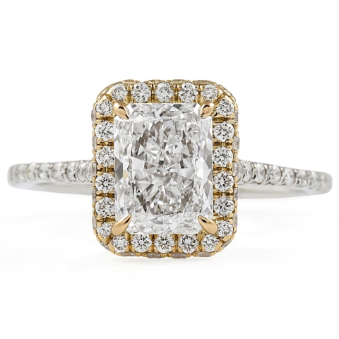 1.51 carat Radiant Cut Double Edge Halo Two-Tone Super Slim Ring flat