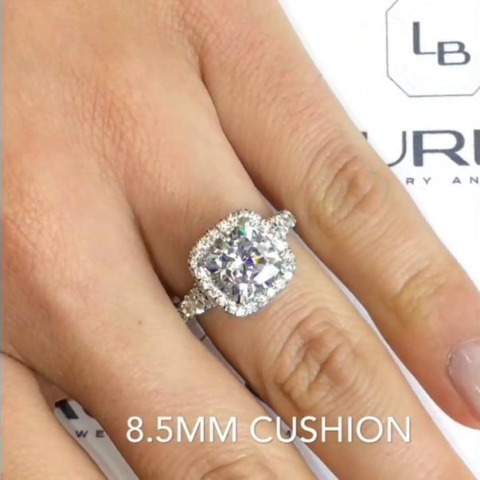 Cushion Cut Moissanite Halo Engagement Ring