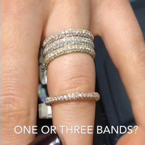 Tri-Color 3-Row Gold Pave Wedding Band Stacks