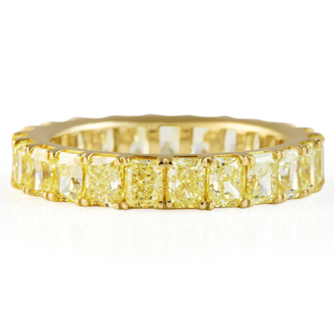 4.78 carat Radiant Cut Yellow Diamond Eternity Band flat