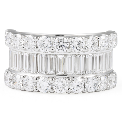 3.51 carat Round & Baguette Lab Diamond Wide Three-Row Band flat