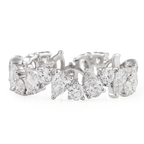 Alternating Angled Pear and Round Lab Diamond Eternity Band flat