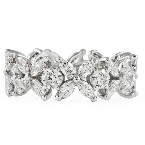 Round and Marquise Fleurette Diamond Eternity Band flat
