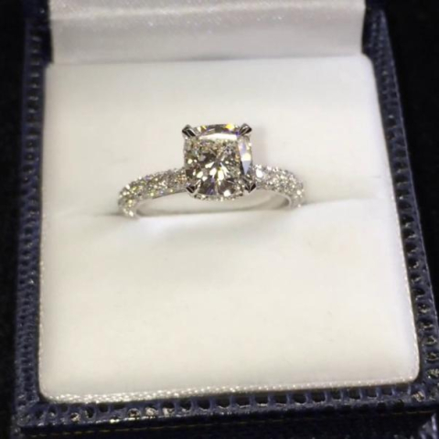 1.70 ct Cushion Three Row Pave Ring