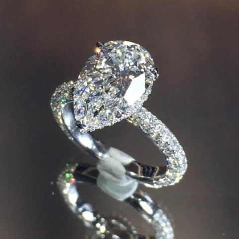 3.26 ct Pear Shape Diamond Three-Row Ring