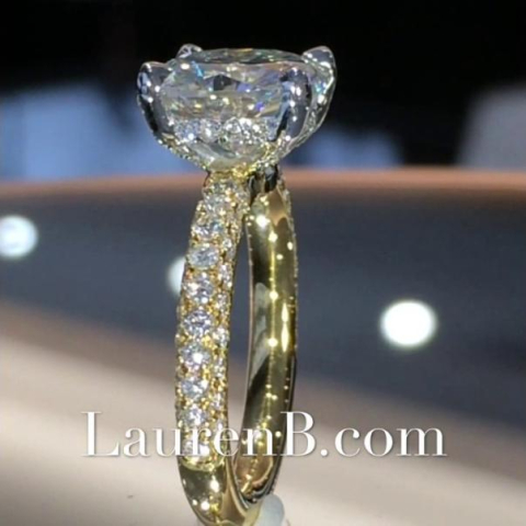 Moissanite Cushion in Three Row Pave