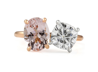 Oval Morganite and Cushion Moissanite Duo Ring