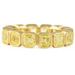 6.48 Carat Asscher Cut Yellow Diamond Bezel Eternity Band