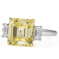 3.50 carat Yellow Asscher Cut Diamond Three-Stone Ring
