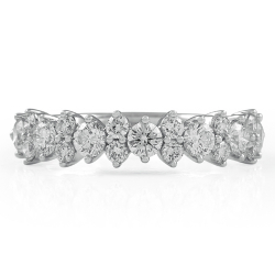 Round Diamond Cluster Halfway Wedding Band