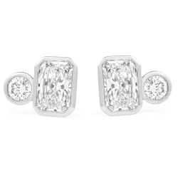 1.45 carat TW Radiant and Round Lab Diamond Bezel Duo Studs