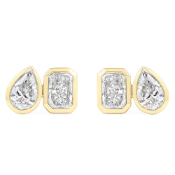 1.70 carat TW Radiant and Pear Lab Diamond Bezel Duo Studs