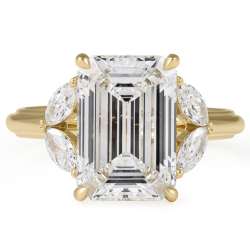 4.03 carat Emerald and Angled Marquise Lab Diamond Five Stone Ring