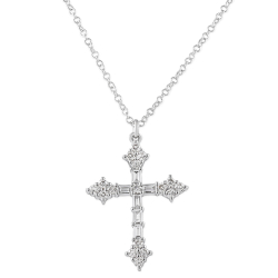 Round and Baguette Diamond Cross Pendant