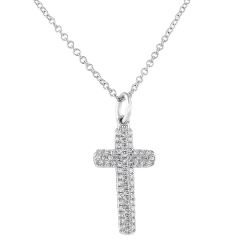 Three-Row Pave Diamond Cross Pendant Necklace