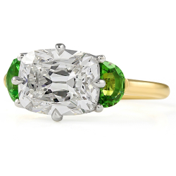 3 carat Lab-Grown Antique Cushion East-West Three-Stone Ring