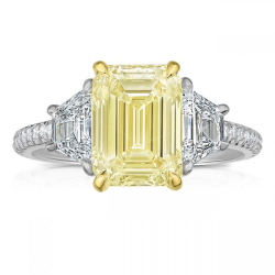 3.05 carat Yellow Diamond Emerald Cut Three-Stone Ring