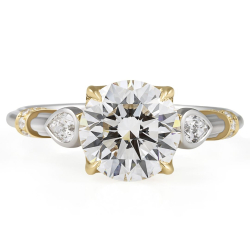 2.01 carat Round Lotus Prong Ridged Three-Stone Ring