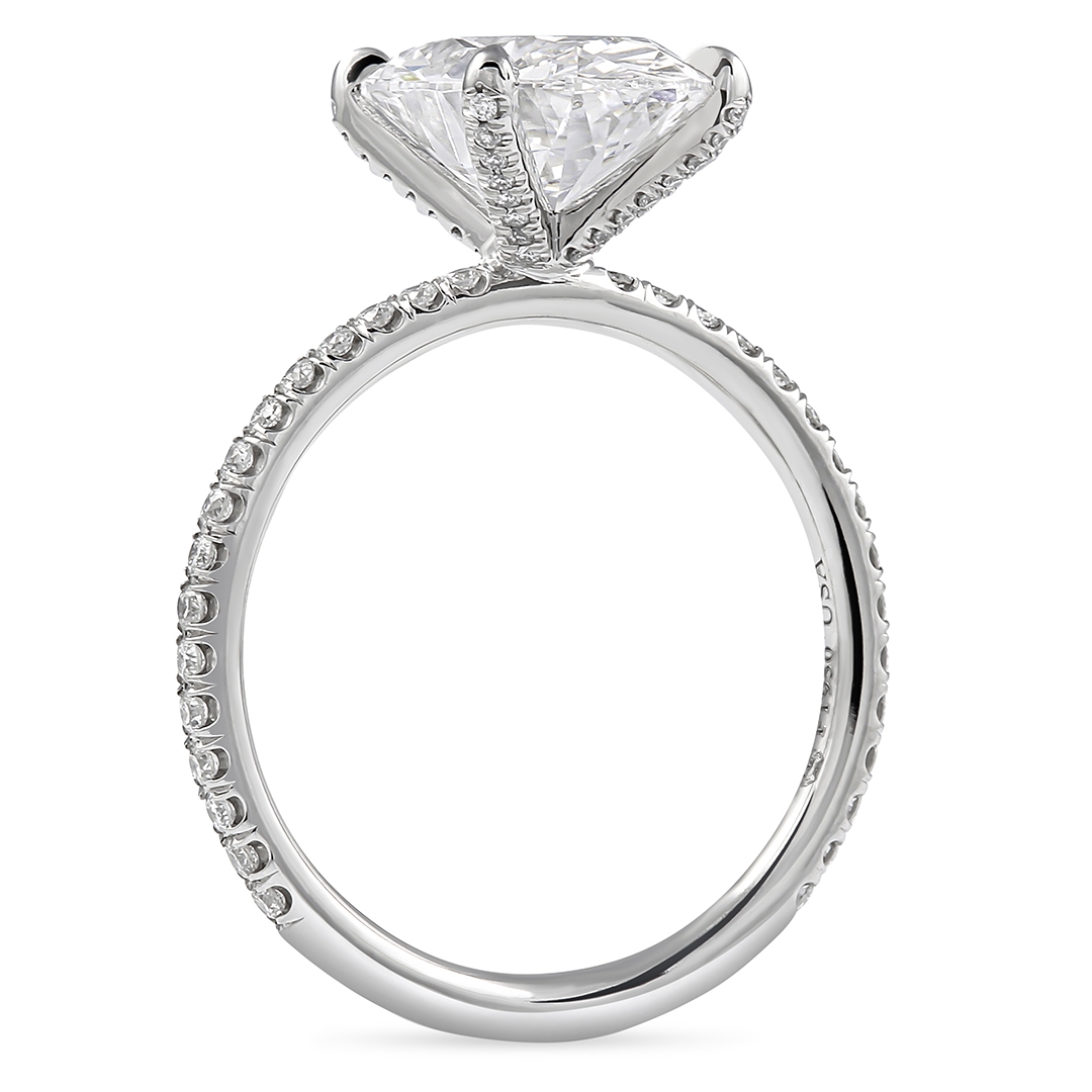 3.11 carat Oval Lab Diamond Pave Prong Engagement Ring flat