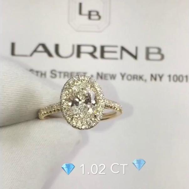 1.02 Ct Oval Diamond Yellow Gold Halo Ring