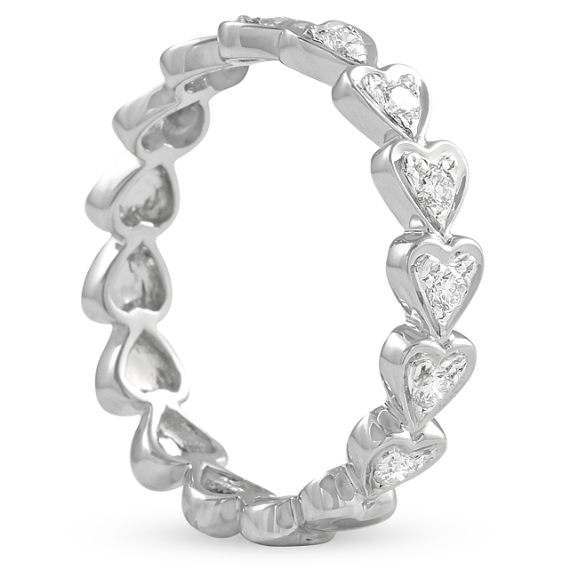 Round Diamond Heart Shape Bezel Wedding Band white gold flat
