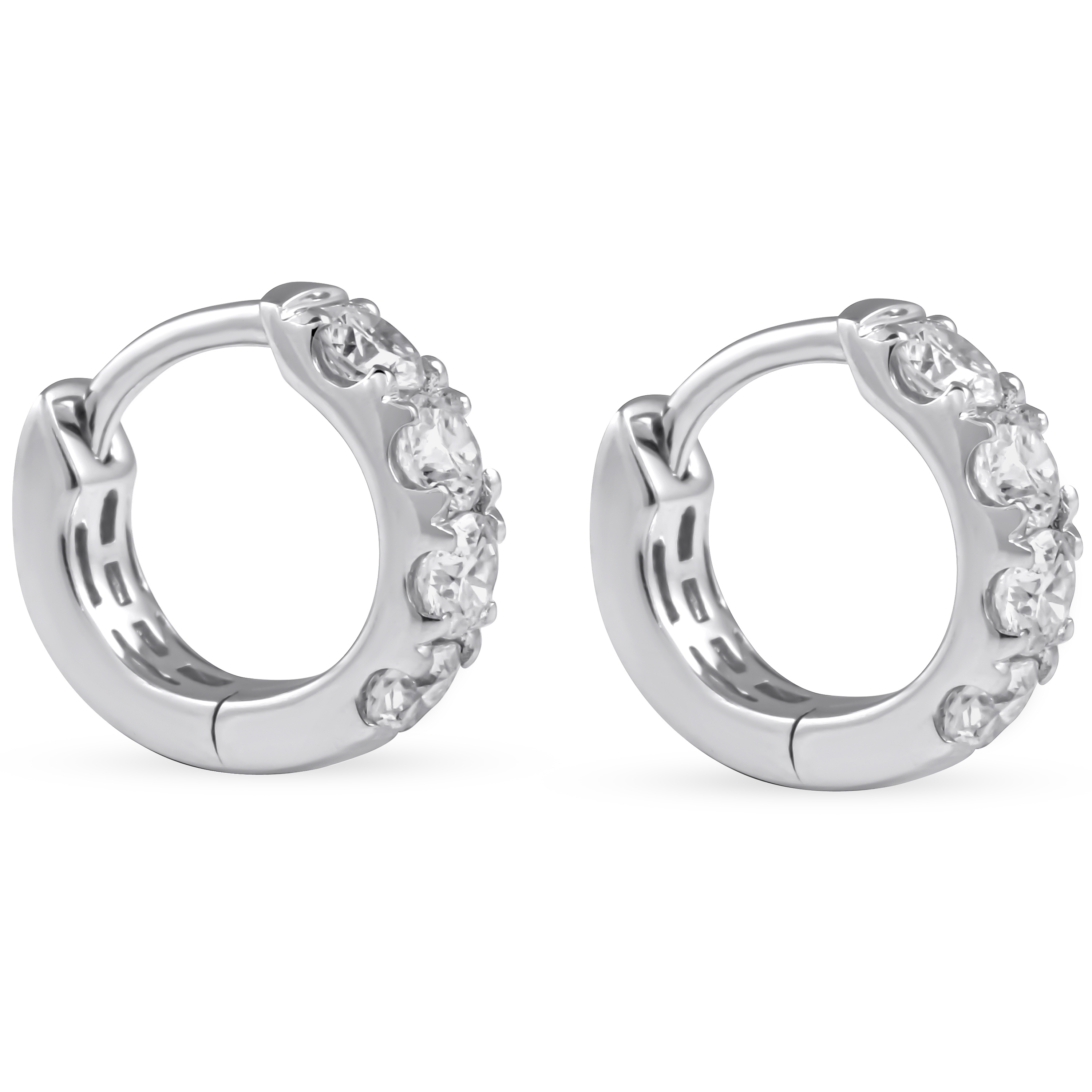 Wide Diamond Huggie Hoop Earrings front