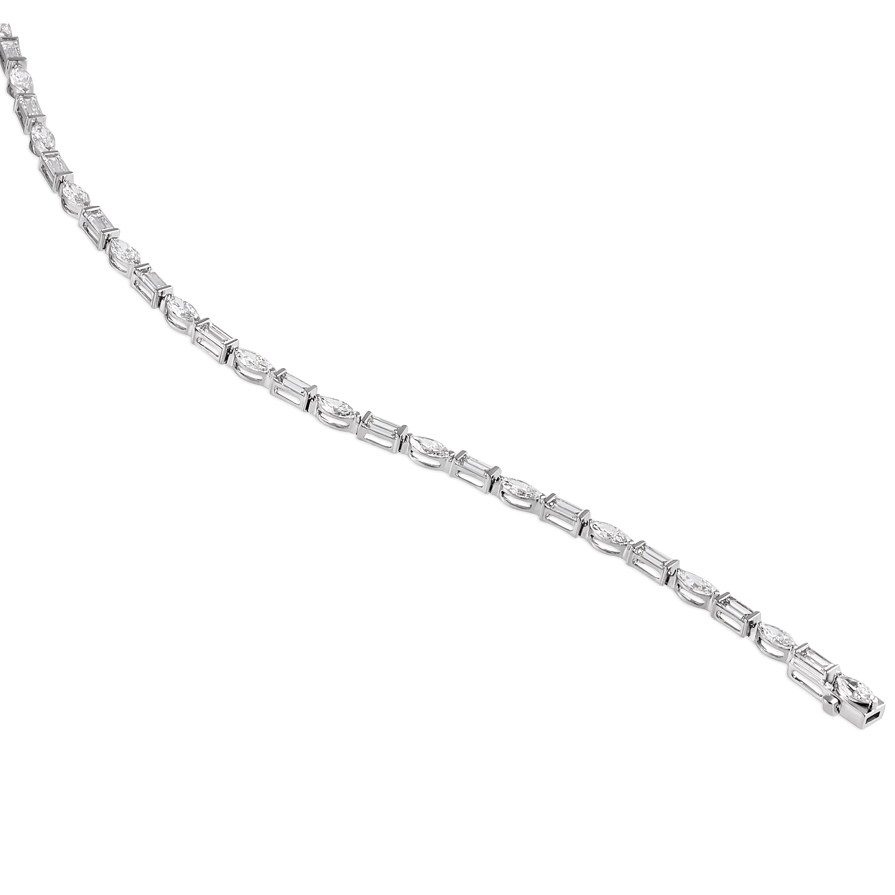 3.50 carat Marquise and Baguette Lab Diamond Tennis Bracelet yg