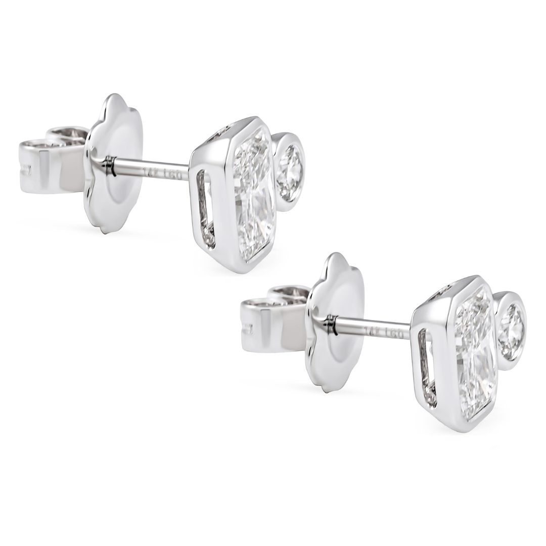 1.45 carat TW Radiant and Round Lab Diamond Bezel Duo Studs wg