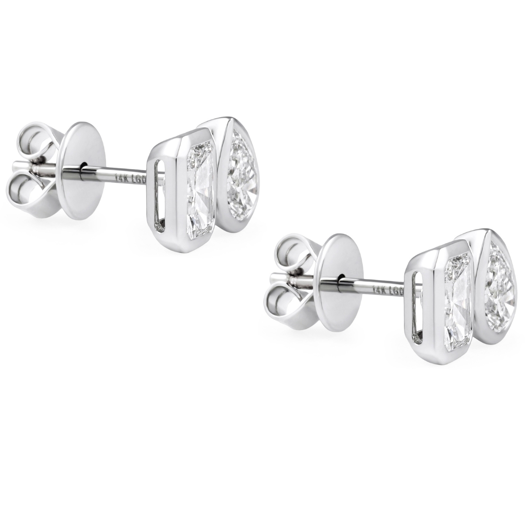 1.70 carat TW Radiant and Pear Lab Diamond Bezel Duo Studs yg