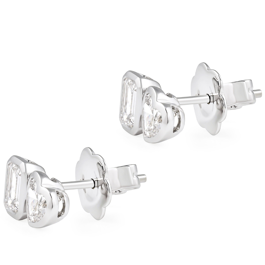 1.80 carat TW Emerald and Heart Lab Diamond Bezel Duo Studs wg