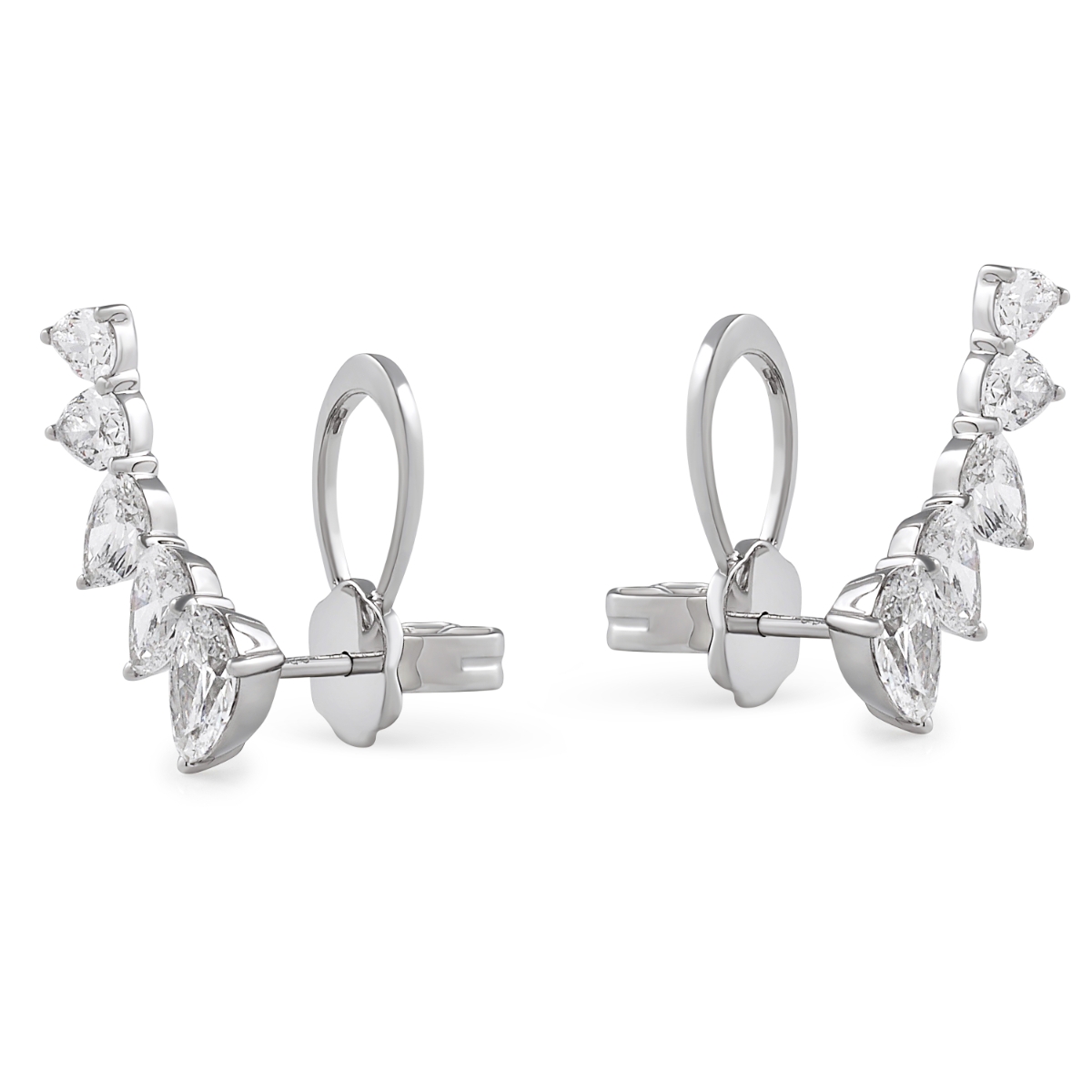 Graduating Slanted Pear Lab Diamond Crawler Earrings front