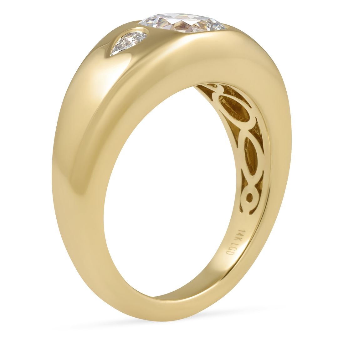 Cushion Cut Lab Diamond Three Stone Dome Ring flat