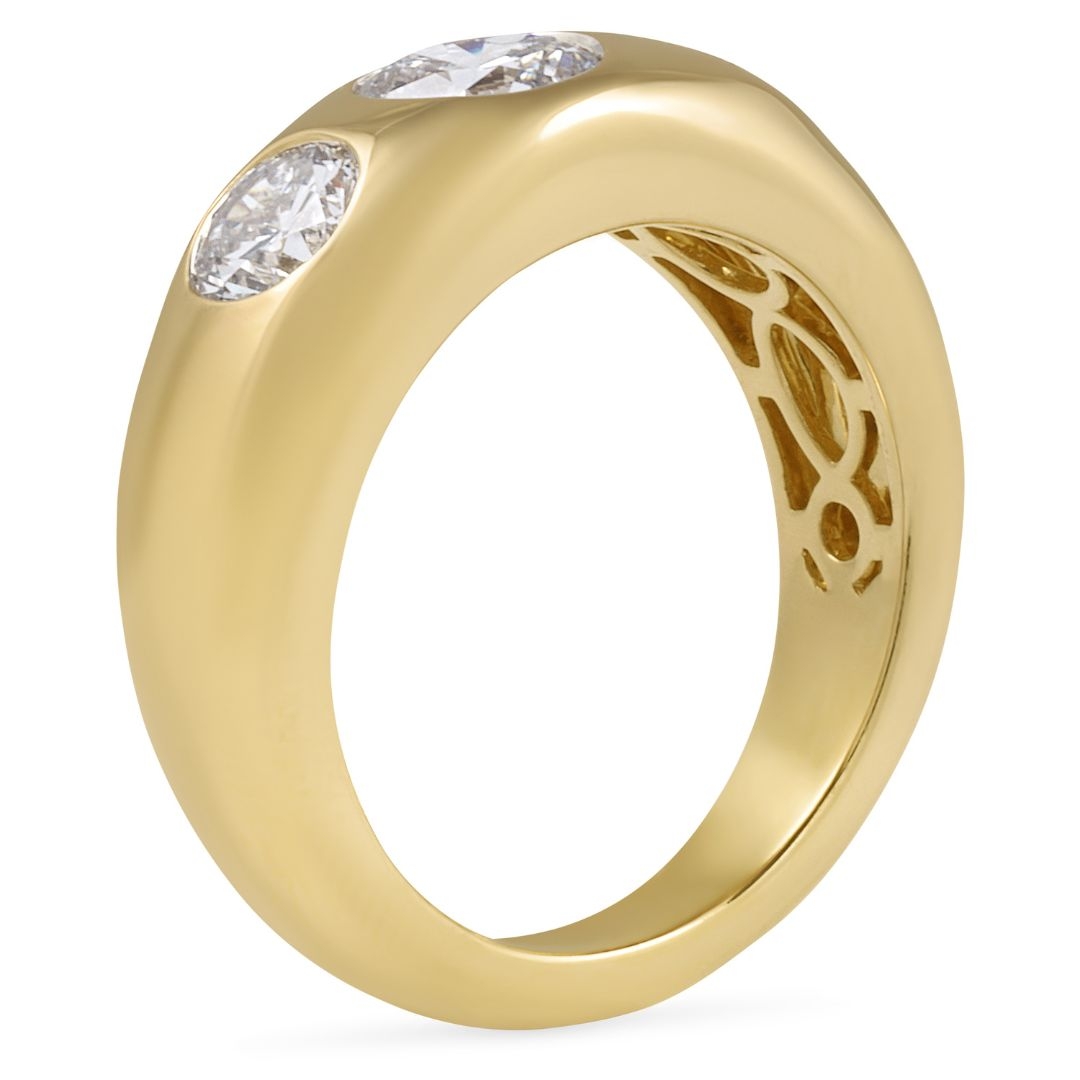 Round Brilliant Lab Diamond Three Stone Dome Ring flat